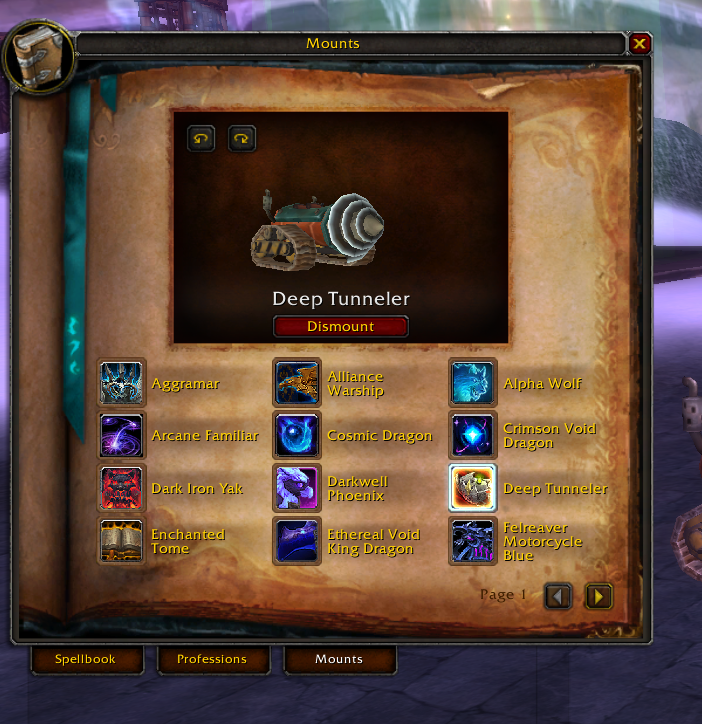 In-game mount collection panel